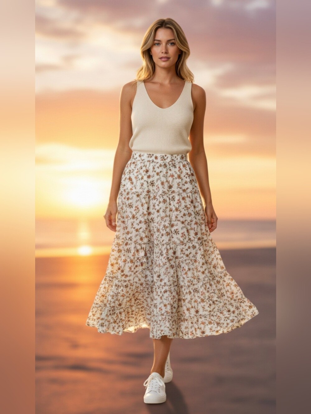 Ralph Lauren Floral Crinkle Georgette Tiered Skirt made from cotton gauze. XS